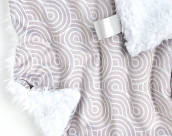 CRIB/TODDLER - Tan Geo Swirls - Baby boy girl unisex minky blanket white tan gray modern minimalist boho personalized monogram