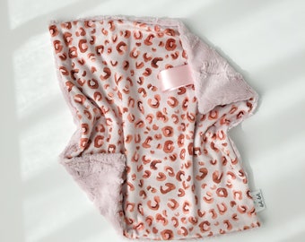 LOVEY - Wild Child - Baby girl security minky blanket ivory blush mustard pink gold leopard cheetah modern boho personalized