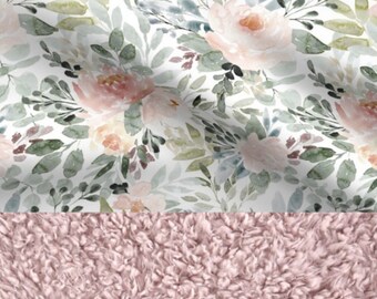 LOVEY - Spring Dream - Baby girl security minky blanket white blush mustard pink sage Daisy dreams floral modern boho personalized daisies