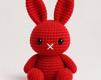 Easy Crochet Rabbit Pattern PDF, Red Bunny Amigurumi Plush Toy Tutorial