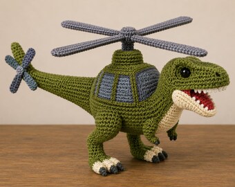 Crochet Dinosaur Helicopter Pattern PDF, Amigurumi T-Rex Toy Tutorial (Intermediate)