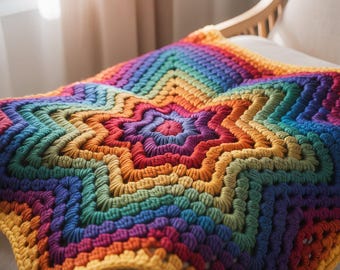 Rainbow Starlight Crochet Pattern - Textured 8-Point Star Blanket PDF - Celestial Nursery Decor - Baby Afghan