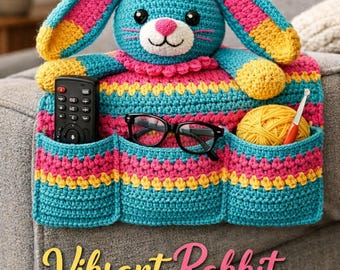 Rabbit Armrest Organizer Crochet Pattern, Sofa Caddy PDF (Instant Download