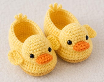Duckling Baby Booties Crochet Pattern PDF, Newborn Duck Shoes (0–12 Months)