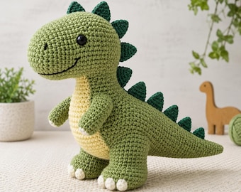Green Dinosaur Amigurumi Crochet Pattern, Intermediate Plush Toy PDF