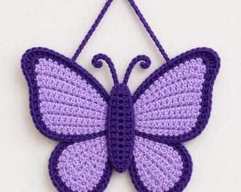 Purple Crochet Butterfly Wall Hanging Pattern, Layered Wing Motif (PDF Download)