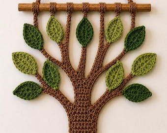 Crochet Tree Wall Hanging Pattern, Boho Leaf Wall Art, Nursery Decor (PDF Download)
