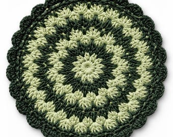Starlight Evergreen Mandala Crochet Pattern – Round Placemat, Boho Doily, Wall Art (PDF Download)