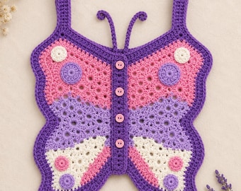 Crochet Butterfly Top Pattern, Girls Fairy Vest, Boho Festival Costume (PDF Download)
