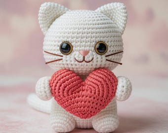 Crochet Cat Pattern Amigurumi Heart Tutorial Valentine Gift  DIY Stuffed Animal PDF