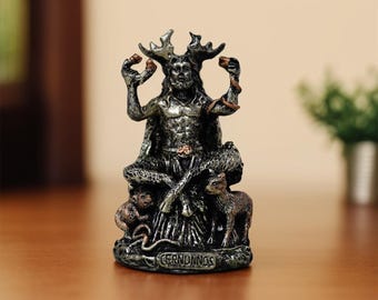 Cernunnos Celtic Horned God of Animals Sitting Statue Sculpture Bronze Color,  God of the Forest, Celtic God, Horned One, Cernunnos