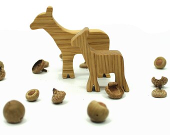 Wooden Toy Deer Family, Doe and Fawn, Woodland Animal, Deer Figure, Forest Animal