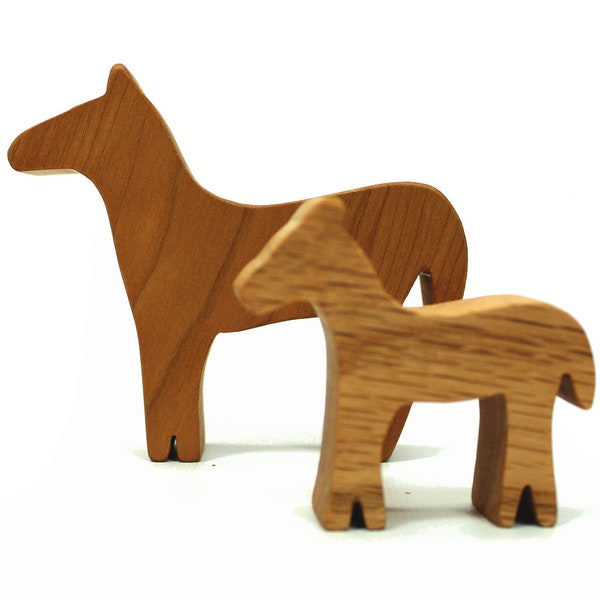 Mama and Baby Horse, Foal, Wood Farm Animal Toys, Natural Wood Toy, Horse Figurine, Wooden Noah Ark