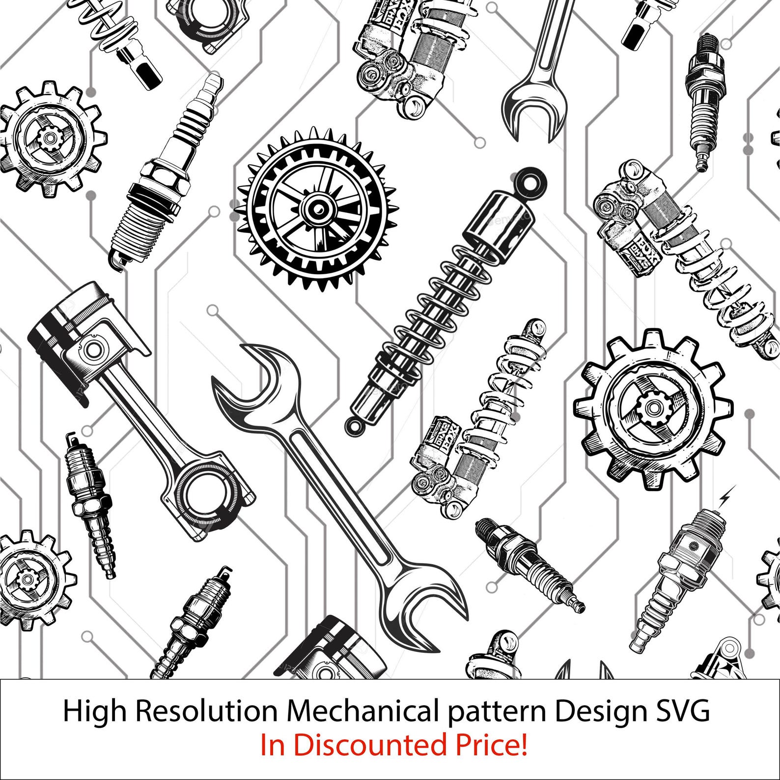 Mechanic Tools Seamless Pattern SVG, Automotive Engine Parts Pattern ...