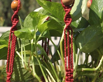 MARRAKESH - BURGUNDY Macramé Plant Hanger with Wood Beads - 4mm Braided Poly Cord