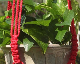 RINGMASTER - RED Macrame Plant Hanger with Wood Beads - 6mm Braided Poly Cord
