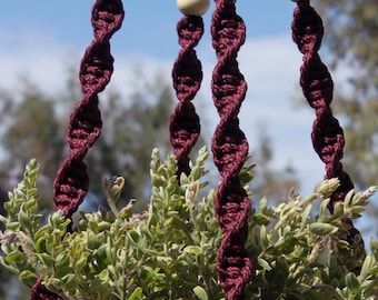 HELIX - BURGUNDY Macramé Plant Hanger with Wood Beads - 6mm Braided Poly Cord