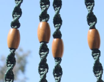HELIX - Dark Green / Teal Macramé Plant Hanger with Wood Beads - 4mm Braided Poly Cord in "ANTIQUE JADE"