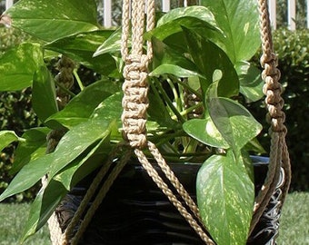 RINGMASTER - Tan Macramé Plant Hanger with Wood Beads - 6mm Braided Poly Cord in JUTE