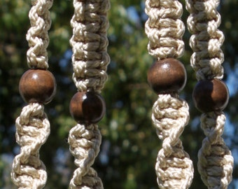 CIRQUE - Beige Macrame Plant Hanger with Wood Beads - 6mm Braided Poly Cord in PEARL