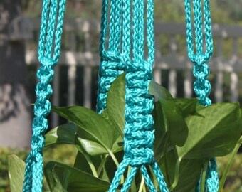 CROWNE ROYALE - Blue Macramé Plant Hanger with Wood Beads - 6mm Braided Poly Cord in TURQUOISE