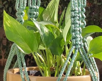 CROWNE ROYALE - Teal Green Macramé Plant Hanger with Wood Beads - 6mm Braided Poly Cord in SAGE