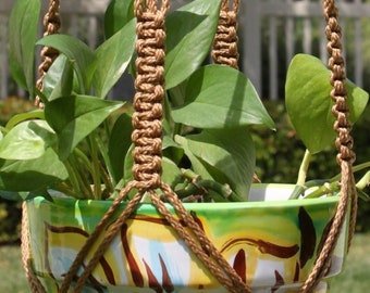 CROWNE ROYALE - Light Brown Macrame Plant Hanger with Wood Beads - 4mm Braided Poly Cord in CINNAMON