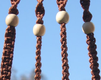 CLASSIC - Brown Macramé Plant Hanger with Wood Beads - 4mm Braided Poly Cord in ALMOND