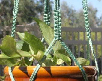 CROWNE ROYALE - Teal Green Macramé Plant Hanger with Wood Beads - 4mm Braided Poly Cord in SAGE