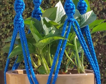 CIRQUE - Royal BLUE Macramé Plant Hanger with Wood Beads - 6mm Braided Poly Cord