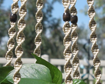EMPRESS - Beige Macrame Plant Hanger with Wood Beads - 4mm Braided Poly Cord in PEARL
