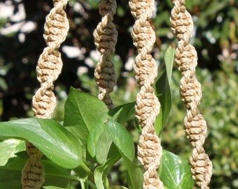 HELIX - Tan Macramé Plant Hanger with Wood Beads - 6mm Braided Poly Cord in JUTE