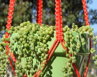 CLASSIC - ORANGE Macramé Plant Hanger with Wood Beads - 4mm Braided Poly Cord