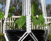 RINGMASTER - Bright WHITE Handmade Macrame Plant Hanger Plant Holder with Beads - 6mm Braided Poly Cord