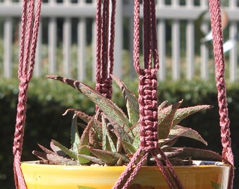 MARRAKESH - Pink Macramé Plant Hanger with Wood Beads - 4mm Braided Poly Cord in ROSE