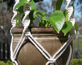HELIX - NATURAL White Macramé Plant Hanger with Wood Beads - 6mm Braided Poly Cord