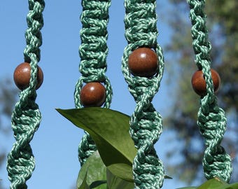 CIRQUE - Teal Green Macramé Plant Hanger with Wood Beads - 6mm Braided Poly Cord in SAGE