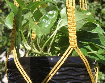 CROWNE ROYALE - GOLD Macramé Plant Hanger with Wood Beads - 4mm Braided Poly Cord