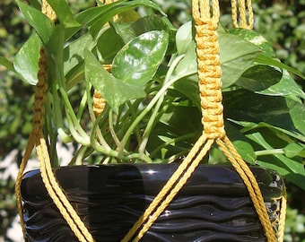 CROWNE ROYALE - GOLD Macramé Plant Hanger with Wood Beads - 4mm Braided Poly Cord