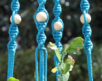 MARRAKESH - SAPPHIRE Blue Macramé Plant Hanger with Wood Beads - 4mm Braided Poly Cord