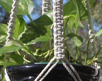 CLASSIC - NATURAL White Macramé Plant Hanger with Wood Beads - 6mm Braided Poly Cord