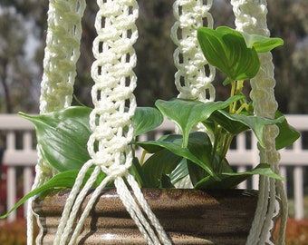 JEWEL - IVORY Macrame Plant Hanger with Metal Beads - 4mm Braided Poly Cord