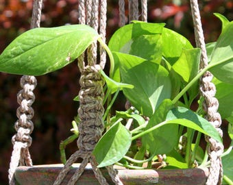 CROWNE ROYALE - Multi-Color Macramé Plant Hanger with Wood Beads - 6mm Braided Poly Cord in "POTTERY"