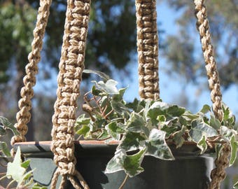 CLASSIC - Tan Macramé Plant Hanger Plant with Wood Beads - 6mm Braided Poly Cord in JUTE