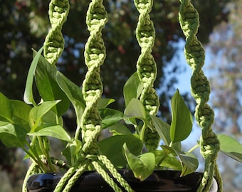 HELIX - Light Green Macramé Plant Hanger with Wood Beads - 6mm Braided Poly Cord in LIME