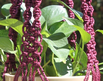 ENCHANTMENT - BURGUNDY Macrame Plant Hanger with Wood Beads - 4mm Braided Poly Cord
