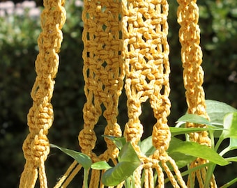 ENCHANTMENT - GOLD Macramé Plant Hanger with Wood Beads - 4mm Braided Poly Cord