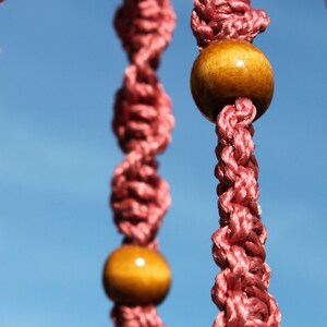 CLASSIC Pink Macramé Plant Hanger with Wood Beads 4mm Braided Poly Cord in ROSE image 4