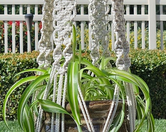 ENCHANTMENT - Off-White Macramé Plant Hanger with Wood Beads - 4mm Braided Poly Cord in NATURAL