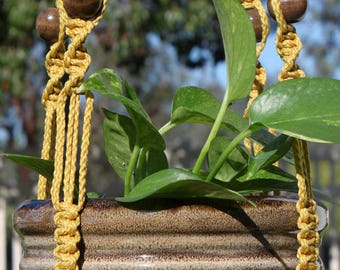 MARRAKESH - GOLD Macramé Plant Hanger with Wood Beads - 4mm Braided Poly Cord